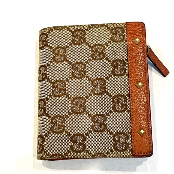 GUCCI Wallet Studded Canvas GG monogram leather trim MADE IN ITALY - Picture 2 of 15